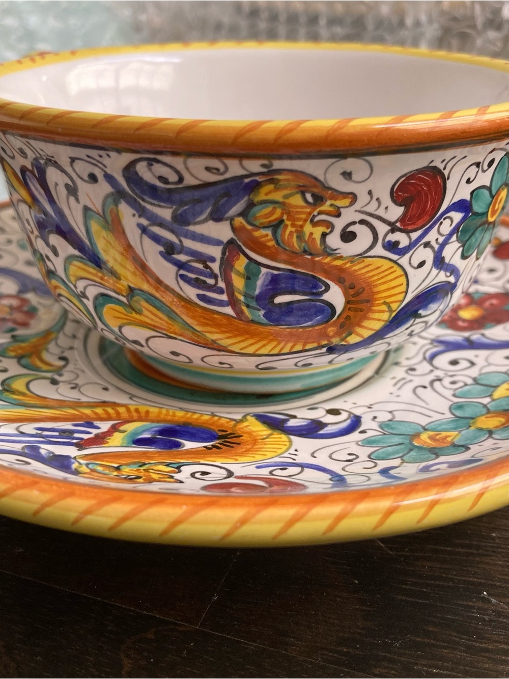 Hand-Painted Ceramic Mug with Yellow & Blue Floral Motif